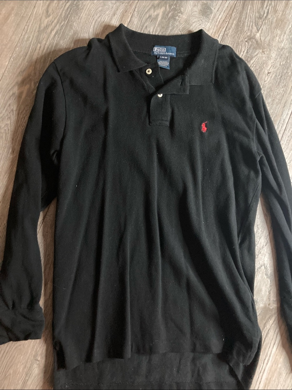 Boys Polo by Ralph Lauren Black Long-Sleeve Polo with Red Pony Logo